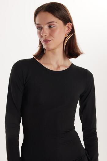 Tudors Women's Slim Fit Slim Fit Long Sleeve Crew Neck Mini Black Dress