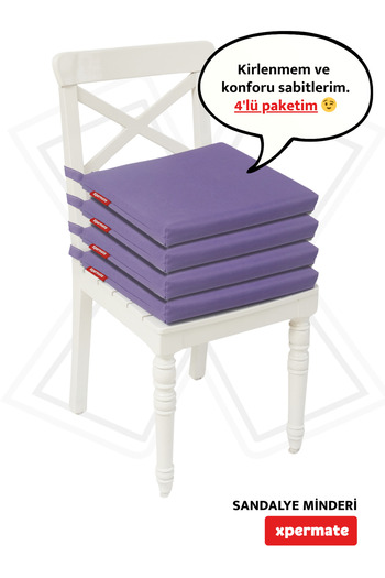 XPERMATE 4-Piece Zippered Chair Cushion - Water Repellent Fabric, 40X40 Cm, Lace-Up, Purple