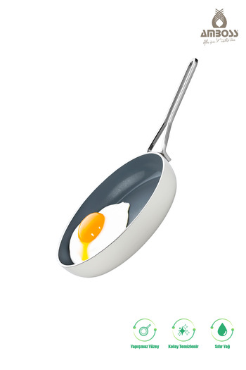 Amboss Sera Nova Yanmaz Yapışmaz Seramik Tava 24 cm – Beyaz
