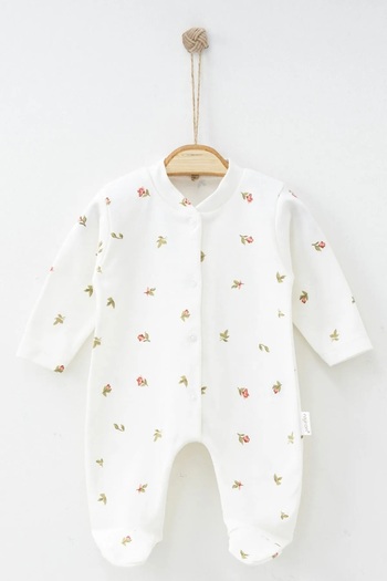 ENİA BABY Baby Girl Crispy Flower Themed Themed Jumpsuit with Snap Fastener Booties