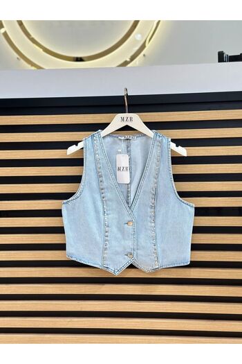 QİMYA BUTİK Denim Vest with Fake Studs