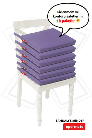 XPERMATE 6-Piece Zippered Chair Cushion - Water Repellent Fabric, 40X40 Cm, Sponge Laces, Purple