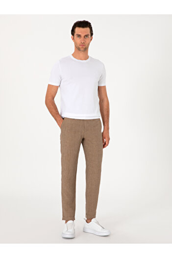 Cacharel Açık Kahverengi Carrot Fit Beli Lastikli %100 Keten Spor Pantolon 50298913-VR002
