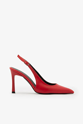 SAYL Kırmızı İçi Hakiki Deri Arkası Açık Stiletto