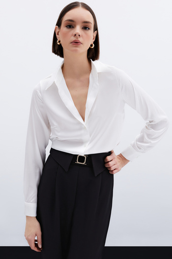 Sateen Saten Gömlek - Ekru