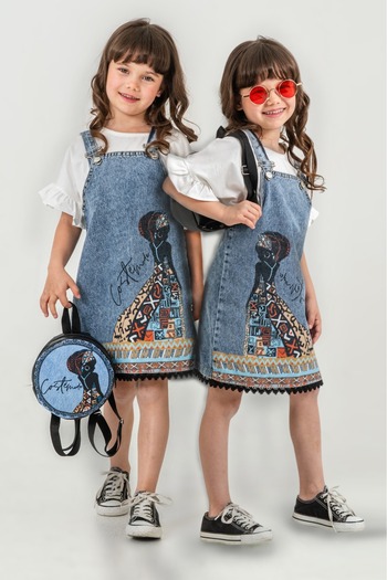 Pasur Bebe Rochie Gilet pentru fete cu imprimeu, cu camasa si geanta