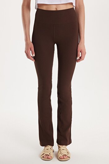 Tudors Women's Slim Fit Slim Fit Ribbed Skinny Leg Brown Trousers