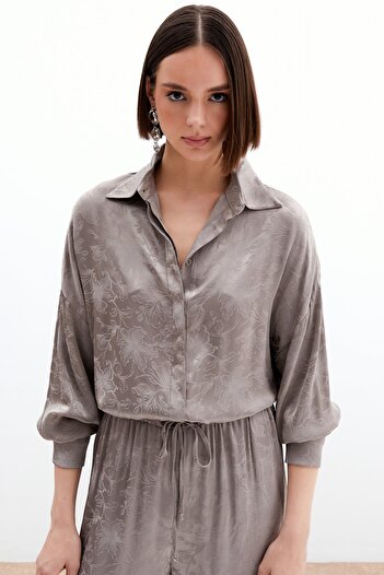 Sateen Jacquard Satin Shirt - Mink