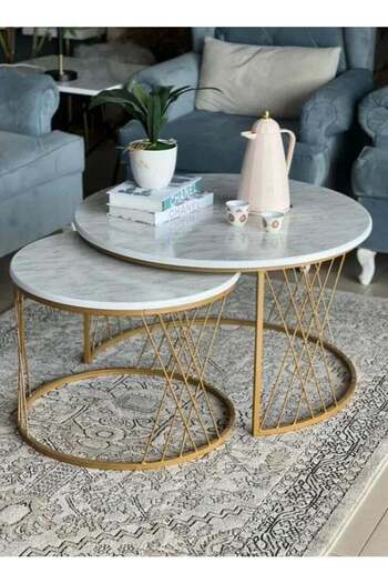 GENERAL 2-piece coffee table set, wood top, iron legs