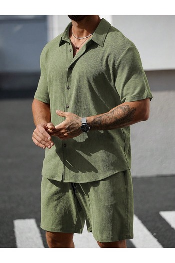 YNGMENCLASS Breathe Textured Comfortable Shorts Shirt Set