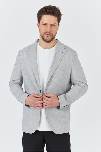 Frappoli Zevos Men's Gray Linen Blended Unlined Sports Blazer Jacket