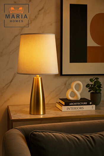 MARIA HOMES Tapered Gold Table Lamp with Neutral Shade