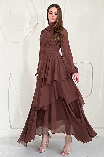Elbee Fashion Woman Φόρεμα με όρθιο γιακά με λεπτομέρεια στη μέση