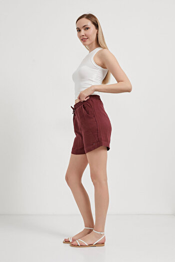 Arma Life Kadın Beli Lastikli Müslin Basic Yazlık Bordo Şort