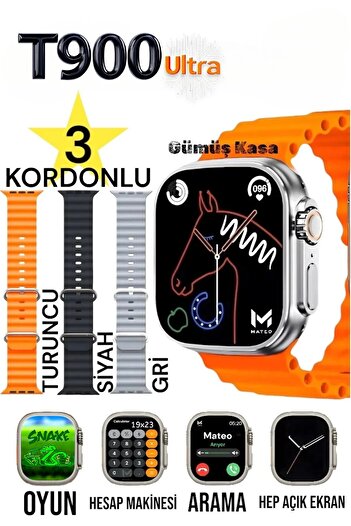 MATEO Akıllı Saat T900 Ultra Konuşma Özellikli, Sağlık Takipli Uzun Pil Ömrü ve iOS/Android Uyumlu