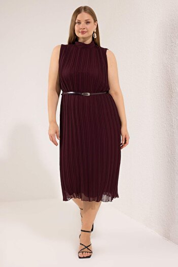 Trendyol Curve Burgundy Chiffon Woven Plus Size Dress