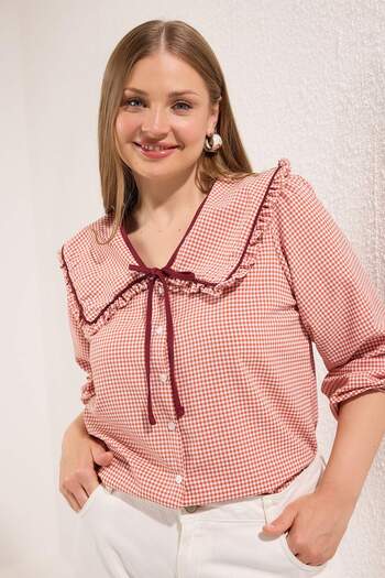 Trendyol Curve Tile Gingham Gingham Baby Collar Woven Shirt