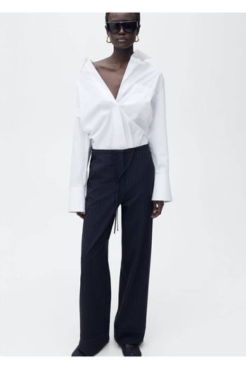 MANGO Woman Straight-Cut Chalk Striped Trousers