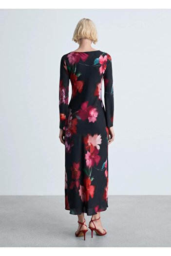 MANGO Woman Çiçek desenli midi elbise