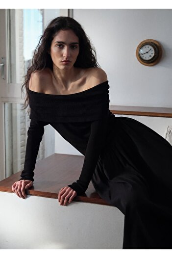 MANGO Woman Combined Fabric Off-The-Shoulder Dress