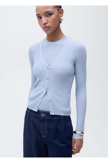 MANGO Woman V-Neck Ribbed Knitwear Cardigan
