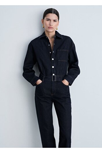 MANGO Woman Salopetă din denim cu centură de spălare