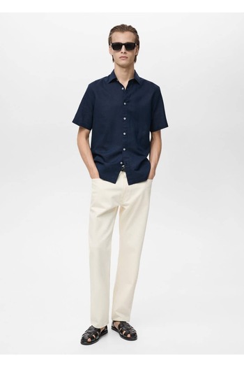 MANGO Man Linen blend short-sleeved shirt
