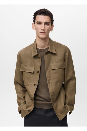 MANGO Man 100% Linen Shirt Jacket with Pockets