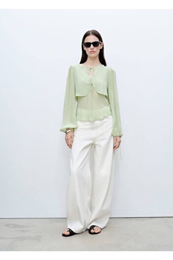 MANGO Woman Combined Blouse with Bow Detail