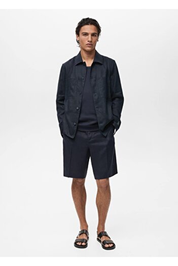 MANGO Man 100% Linen Shirt Jacket with Pockets