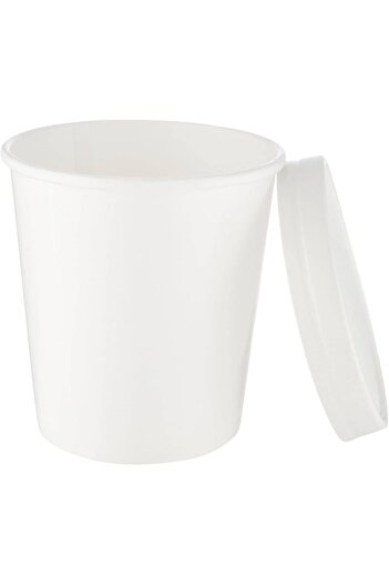 Hotpack Disposable White Paper Noodle Bowl 16 ounce with Lid for Take away / To Go Food Packaging, 5