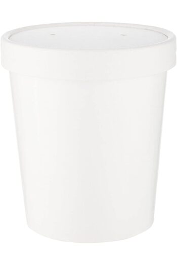 Hotpack Disposable White Paper Noodle Bowl 16 ounce with Lid for Take away / To Go Food Packaging, 5