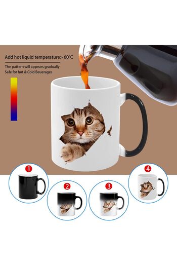 Be Care Ceramic Coffee Mug with Funny Cat Design and Heat-Sensitive Color Change, Capacity 11oz