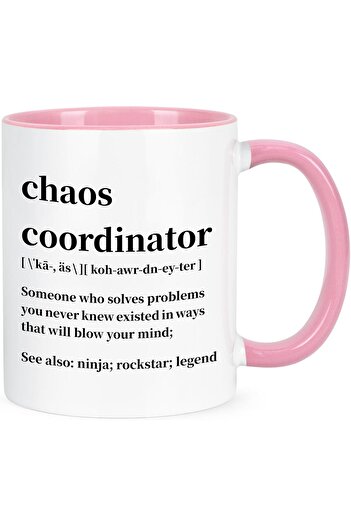 Be Care Chaos Coordinator Mug - Pink Ceramic Coffee Cup, 11 Ounce
