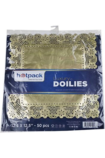 Hotpack Gold Square Doilies 32cm x 32cm, 50 Pieces