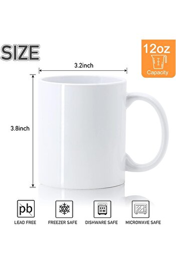 Be Care Classic Design Ceramic Mug Set with Handles, Farlein-X, White, 12oz, Pack of 4