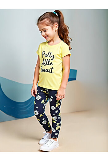 Take Two By Styli Kids 2pcs Graphic Print Short Sleeve T-Shirt and Flora Print Leggings