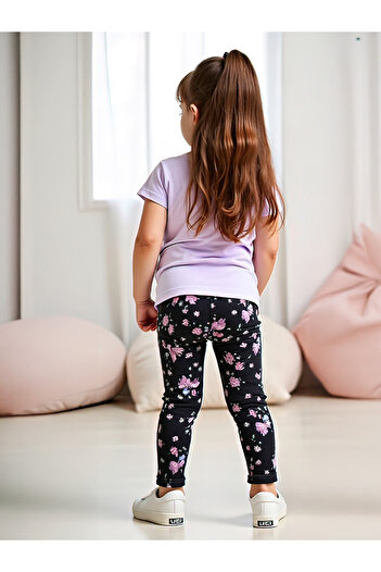 Take Two By Styli Kids 2pcs Graphic Print Short Sleeve T-Shirt and Flora Print Leggings