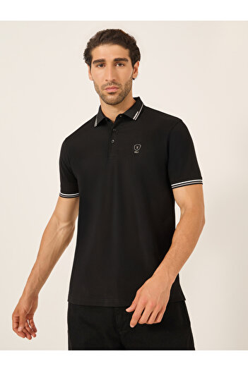 Fort Collins By Styli Men Black Tipped Short Sleeve Polo T-Shirt