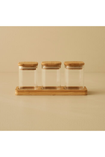 Bella Maison Alice Set of 3 Spice Jars with Bamboo Lid Natural (21,8X7,8X9,4 cm)