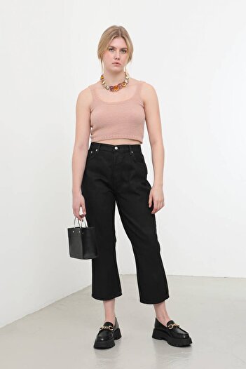 Bluewhite Women's High Waist Straight Fit Jean Trousers Black