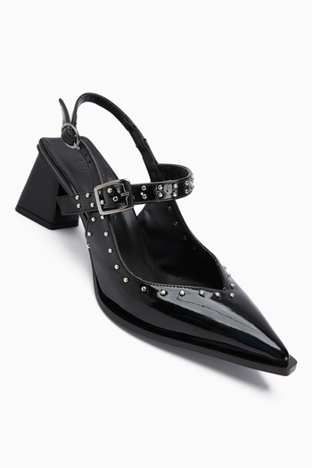 Limoya Nuria Black Patent Leather Pointed Toe Strappy Women's Sandals