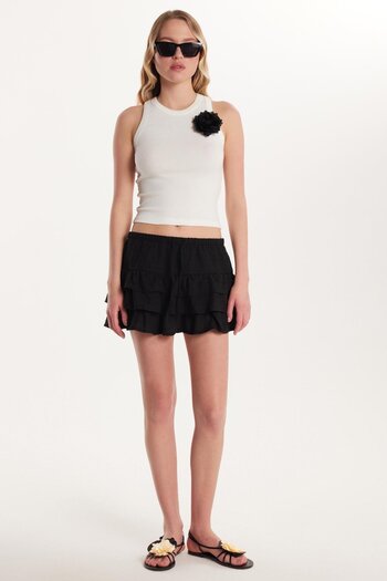 Tudors Women's Standard Fit Lace-Up Pleated Patterned Black Mini Skirt