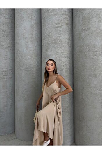 IŞILDA FASHION Γυναικείο φαρδύ φόρεμα με μακριά τιράντες