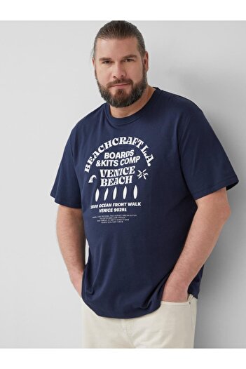 s.Oliver Tricou bărbătesc din bumbac, mărime mare, cu imprimeu text, mărimi mari, bleumarin închis