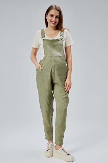 LYN MAMA Johana Maternity Linen Salopet - Khaki