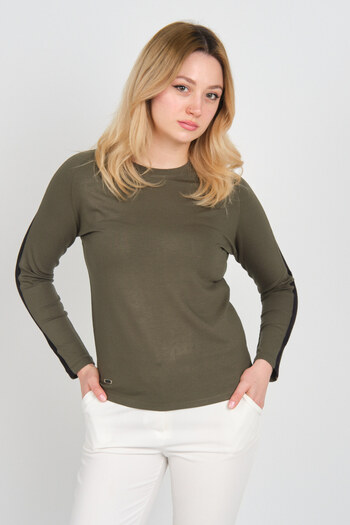 Sistas Women's Long Sleeve Crew Neck Logo Detailed Blouse 4575 Khaki