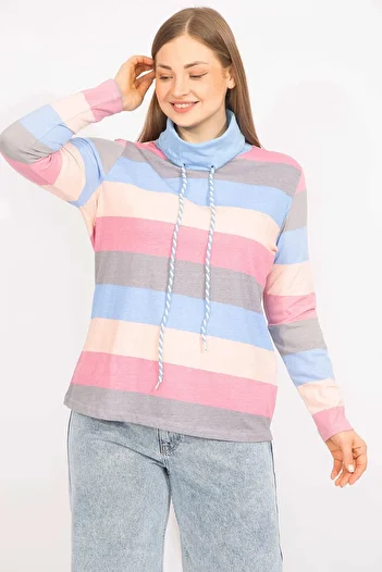 Şans Women's Colorful Plus Size Cotton Fabric Collar Detailed Colored Blouse 65n35558