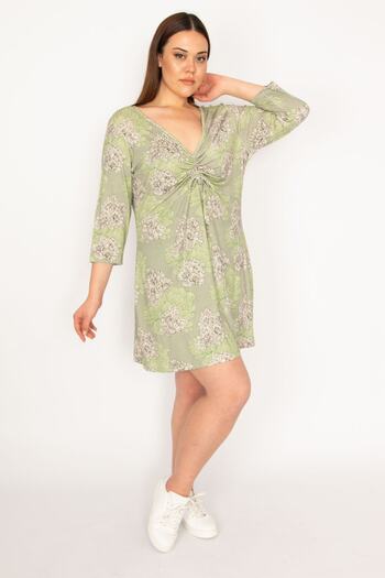Şans Women's Large Size Green Chest Gather Detailed Tunic 65n32937