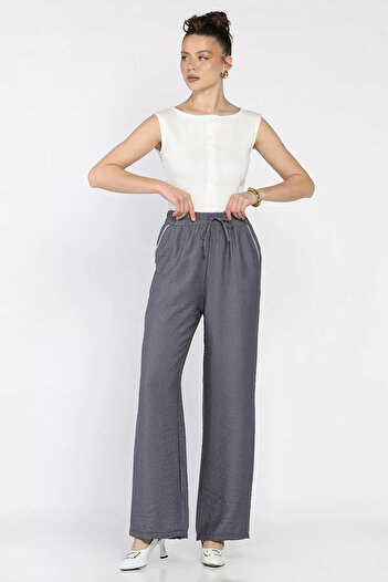 GÜLSELİ Dark Gray Women's High Waist Pocket Stone Palazzo Trousers